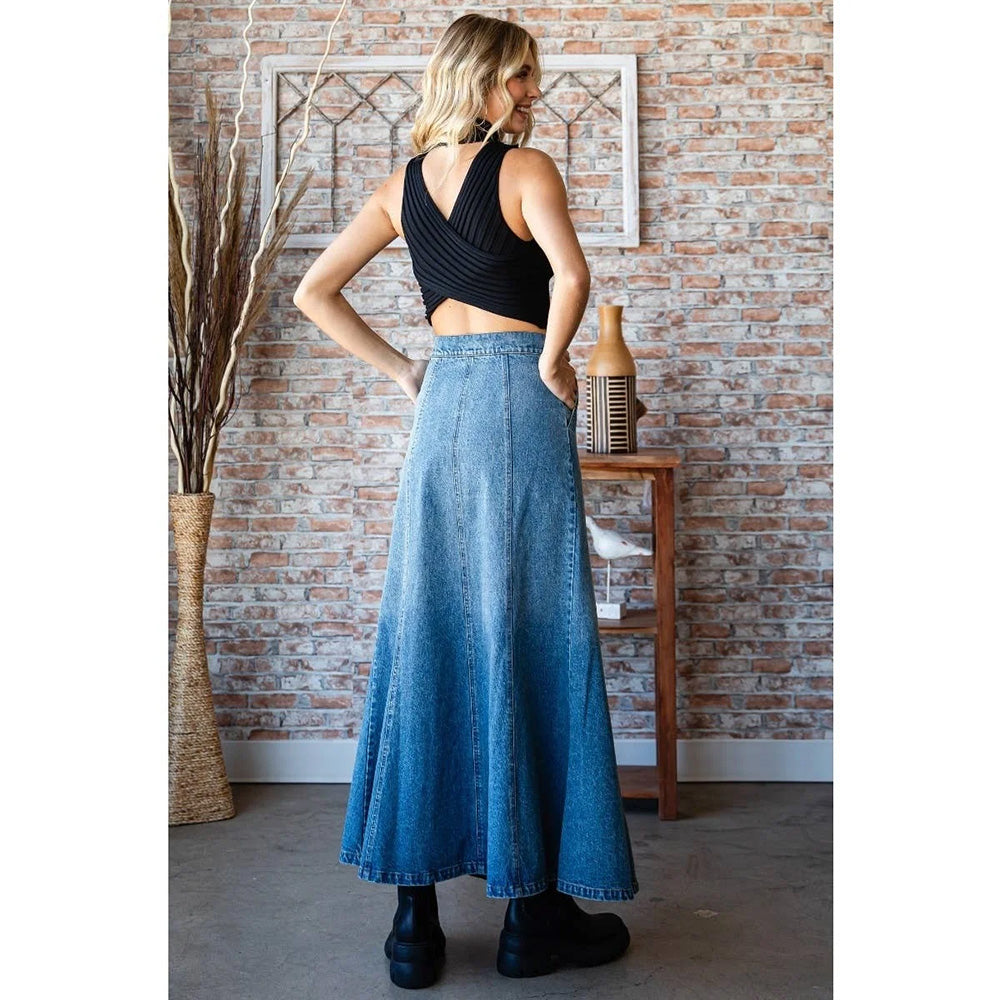 A-line Flare Paneled Denim Skirt