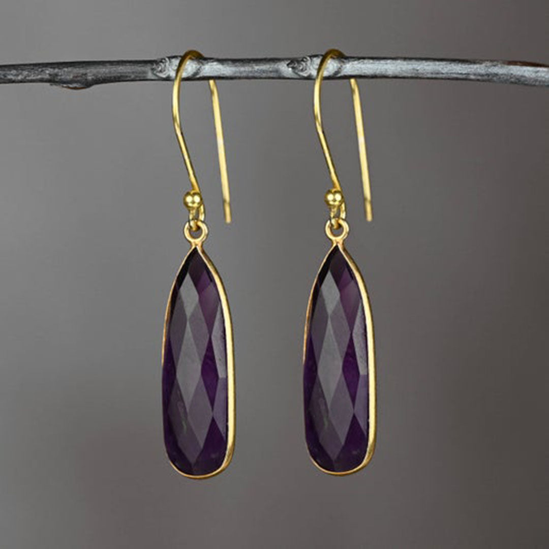 Large Purple Amethyst Elongated Tear Drop Earrings