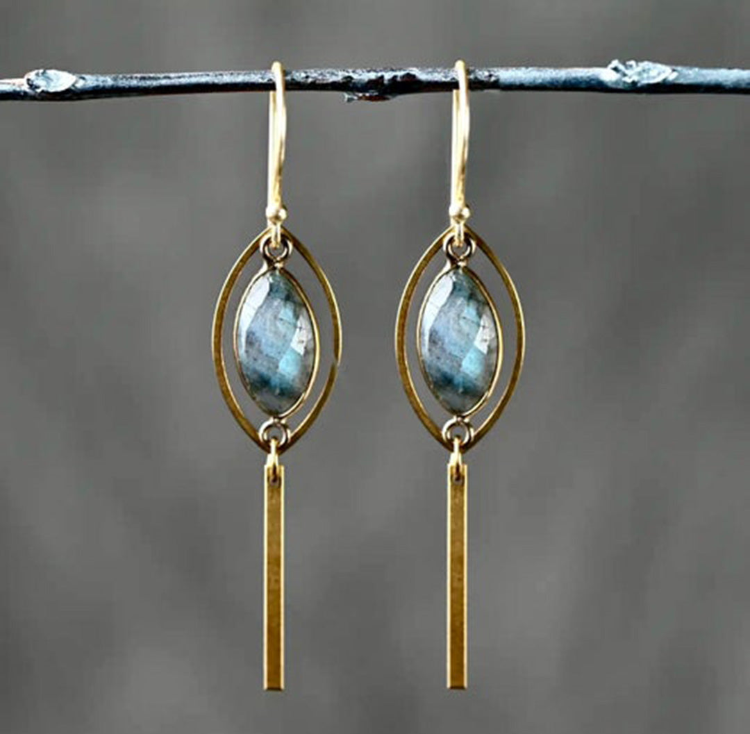 Brass Marquise Earrings with Labradorite