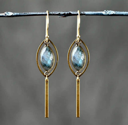 Brass Marquise Earrings with Labradorite