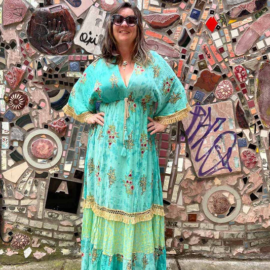 Chic Bohemian Maxi Dress W/Trim