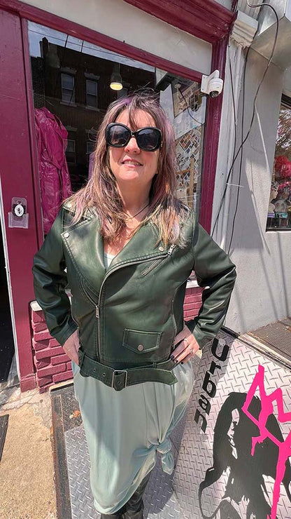Deep Green Vegan Moto Jacket