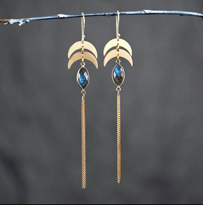 Double Moon w/ Tassel & Labradorite Earrings