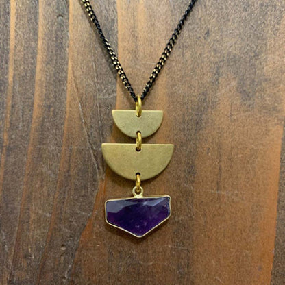 Two Half Circles & Amethyst Shield Necklace