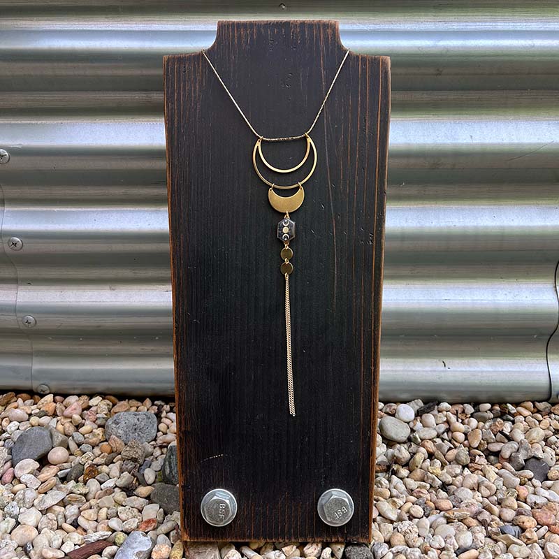 Adjustable Long Crescent Moon Necklace -Gold