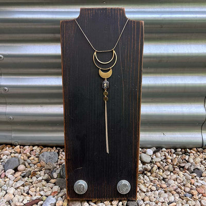Adjustable Long Crescent Moon Necklace -Gold