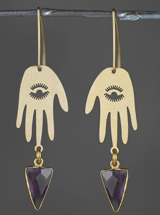 Hand of Protection with Tridop Amethyst Earrings