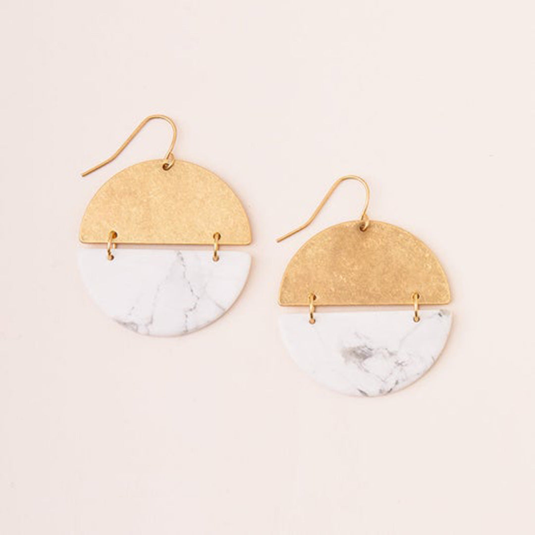 Howlite/Gold Stone Full Moon Earrings