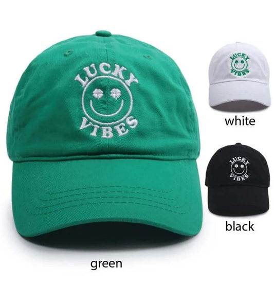 "LUCKY VIBES" FACE EMBROIDERED BASEBALL CAP