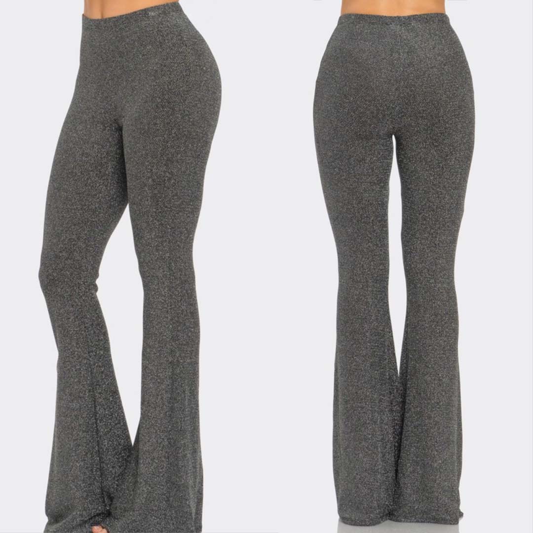LUREX FLARED LONG PANTS WITH WAIST BAND DETAIL