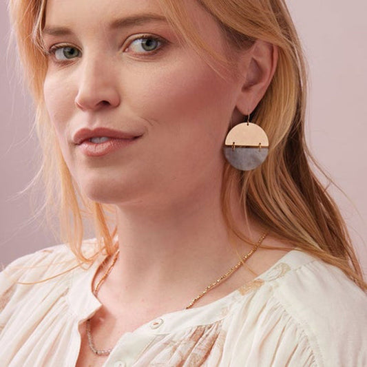 Labradorite/Gold Stone Full Moon Earrings