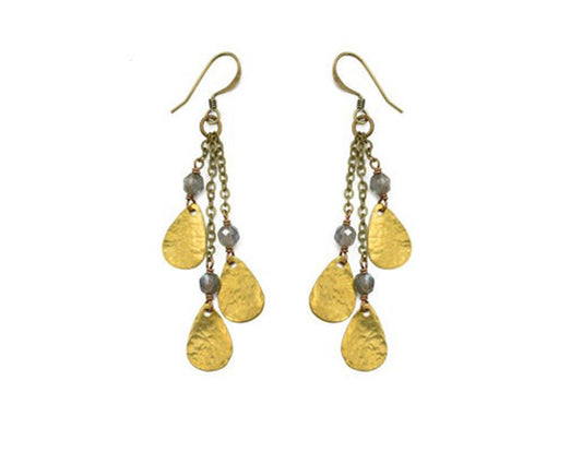 Labradorite Brass Teardrops Cascade Earrings