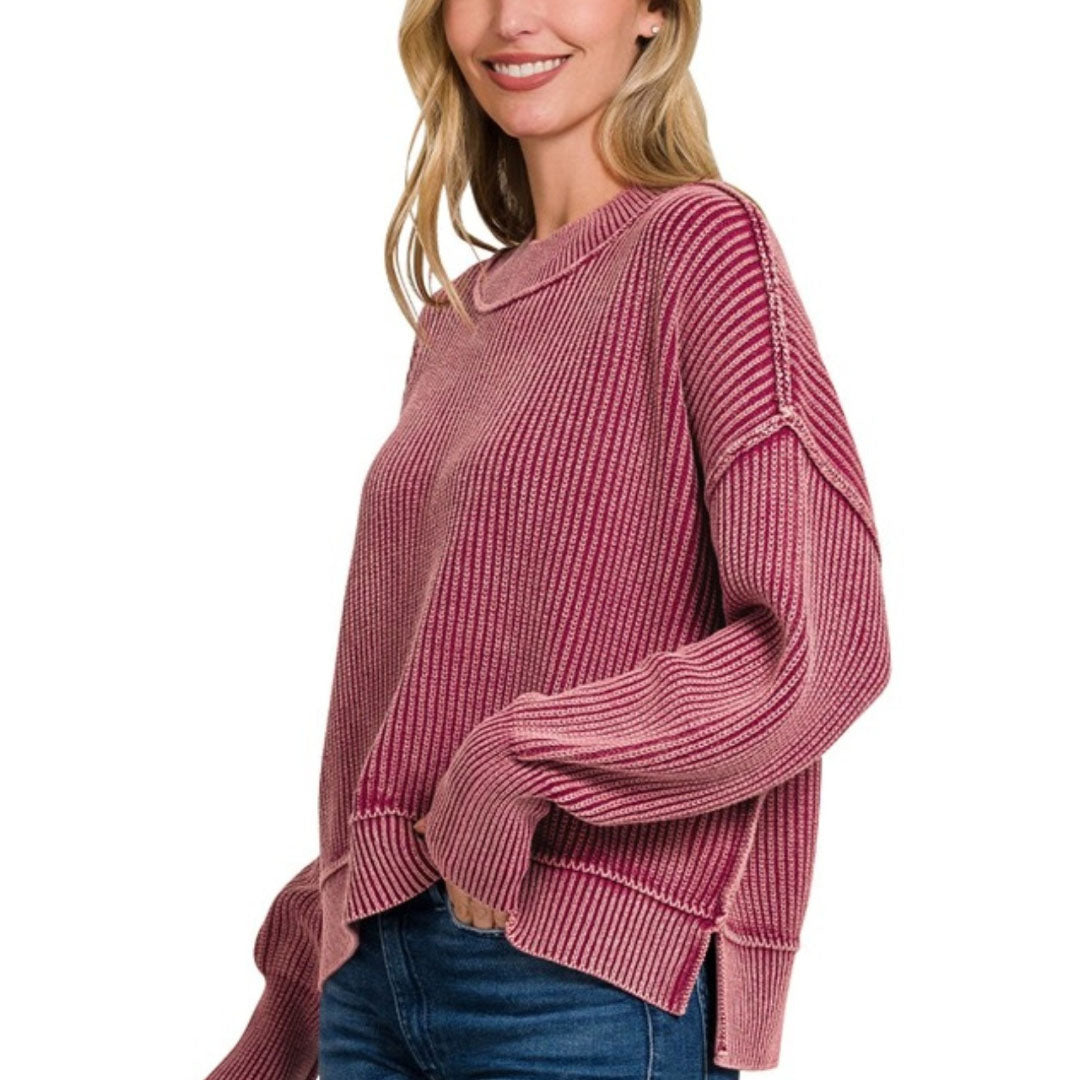 Mineral Washed Thick Ribbed Sweater