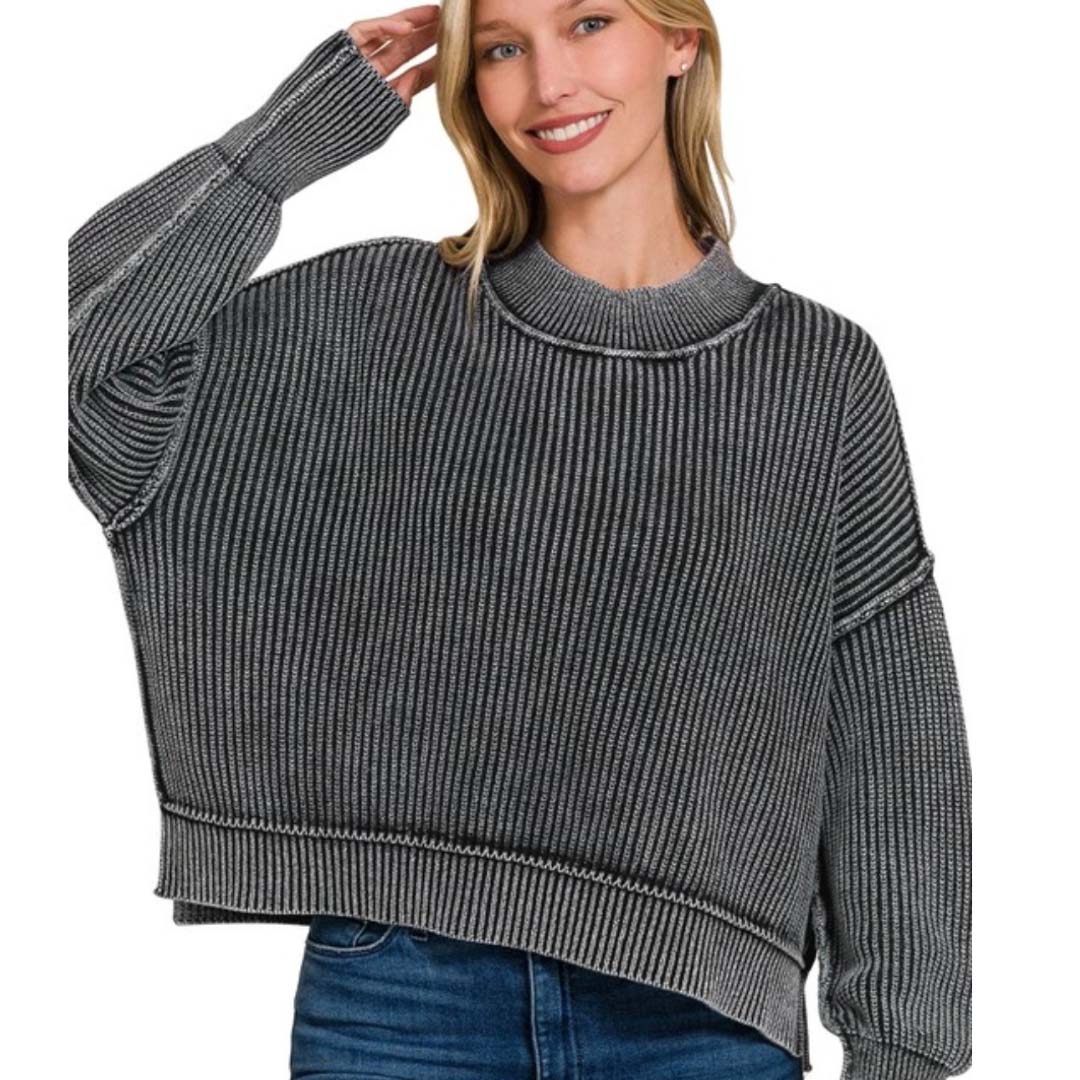Mineral Washed Thick Ribbed Sweater