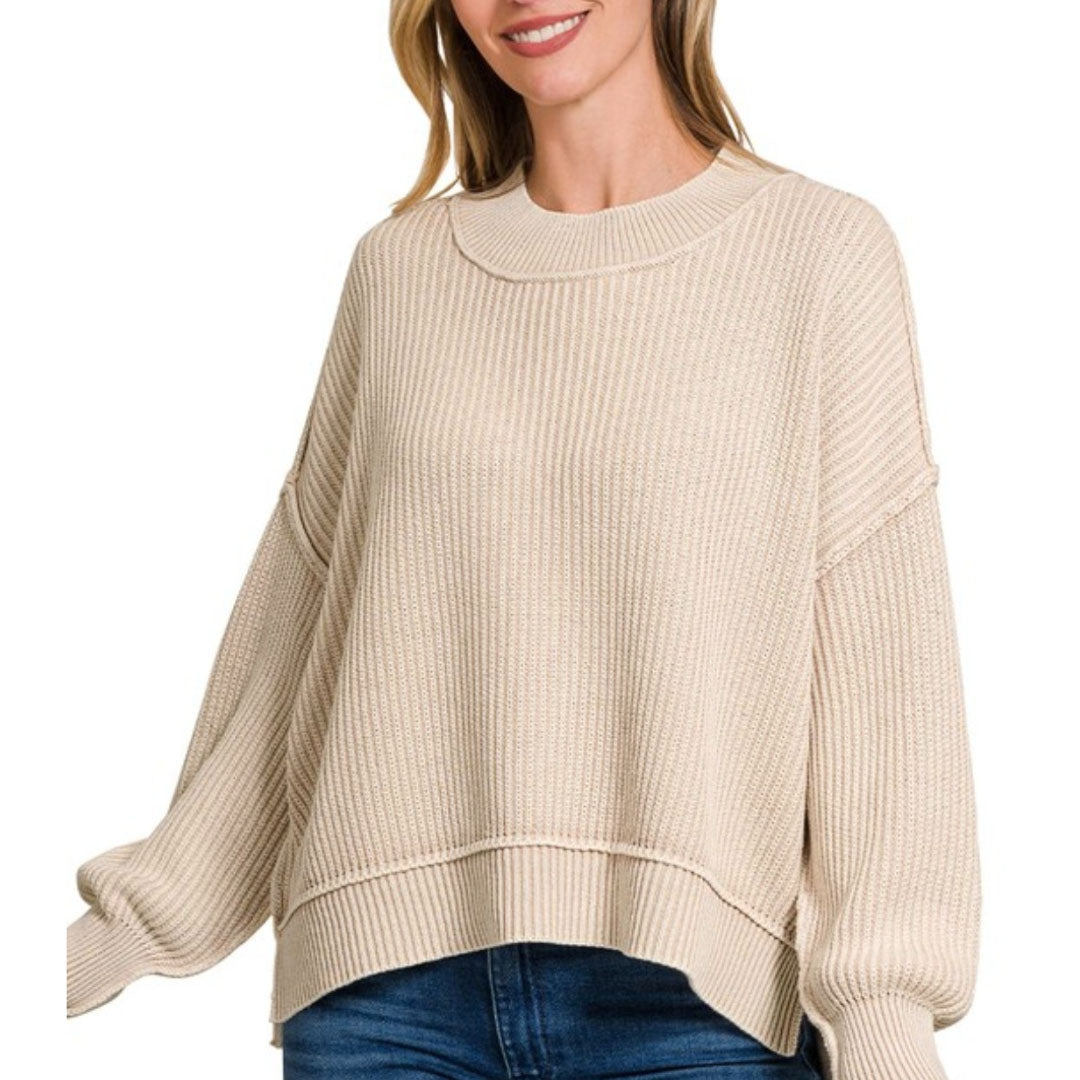Mineral Washed Thick Ribbed Sweater