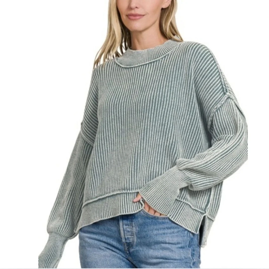 Mineral Washed Thick Ribbed Sweater