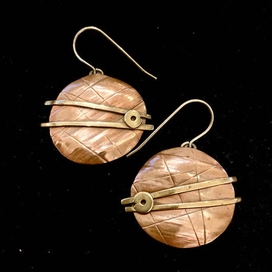Mixed Metal Rustic Shield Earrings