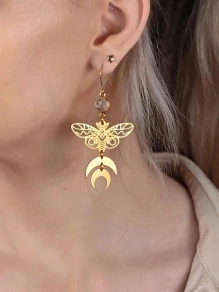 Moon Moth Earrings w/moonstone