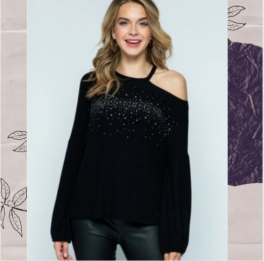 One Shoulder Sweater with Winter Shimmer