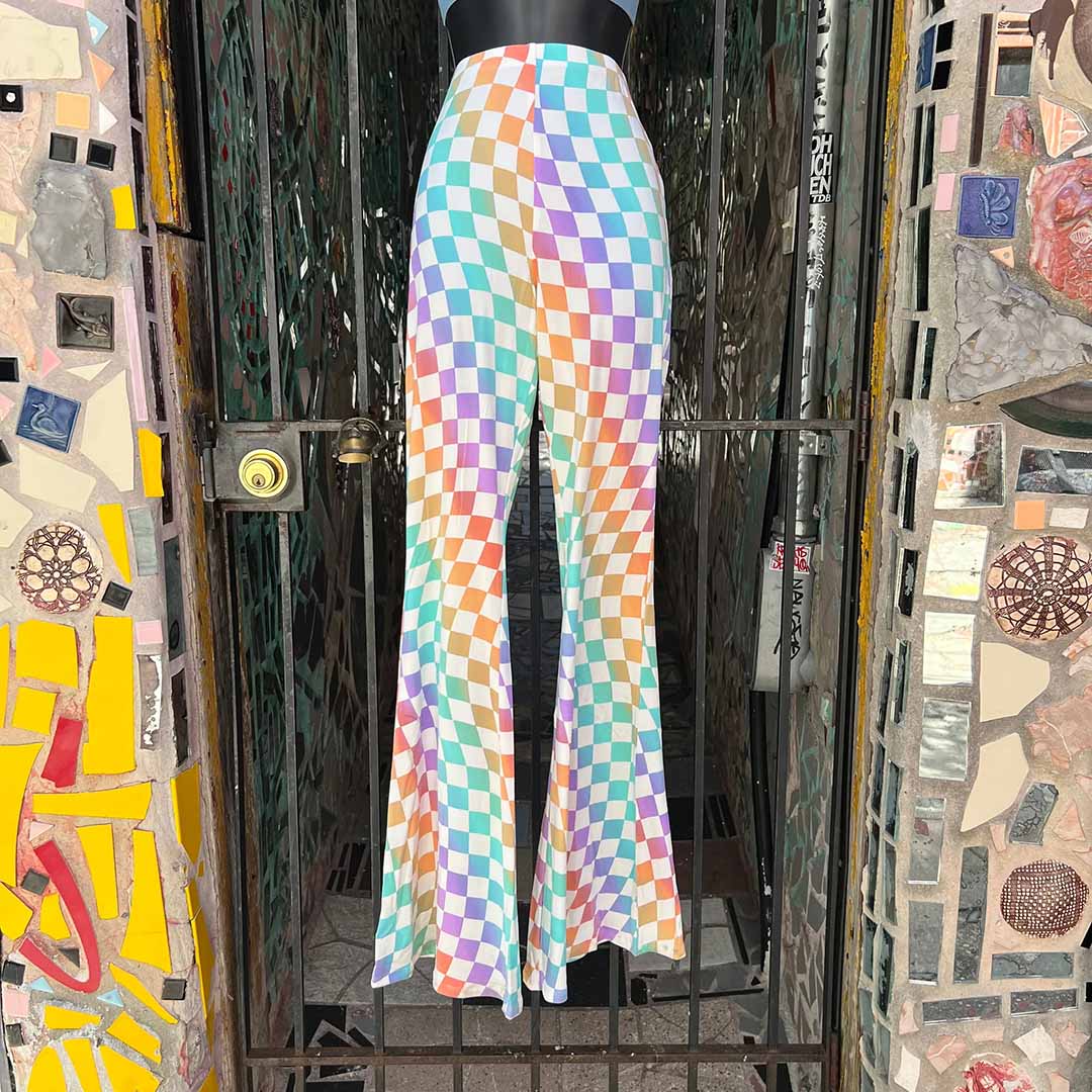 Rainbow Checkerboard Flare Pants