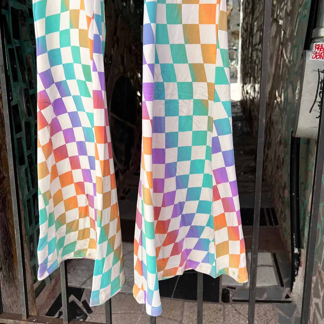 Rainbow Checkerboard Flare Pants