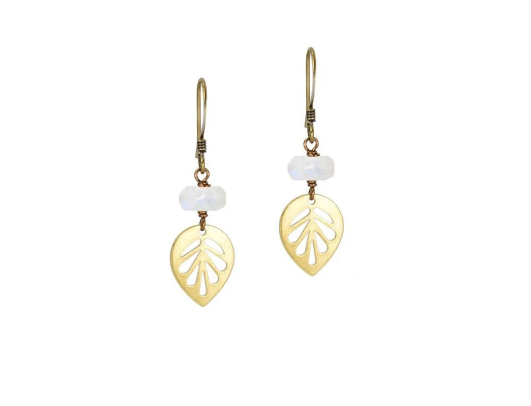 Rainbow Moonstone Gems Dainty Leaf Earrings Cute