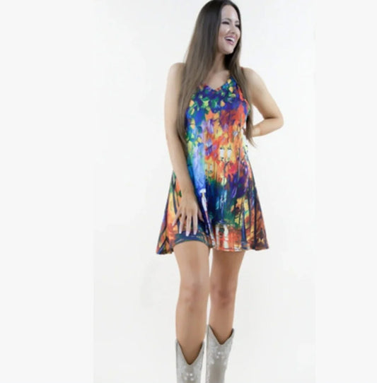 Rainbows and Parasols - V-neck Mini Dress