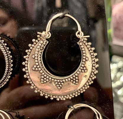 Silver Tribal Hoops Boho Earrings