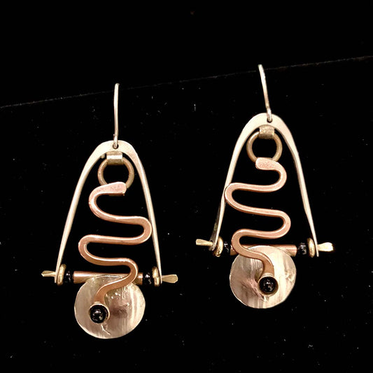 Squiggly Mixed Metal Onyx Earrings