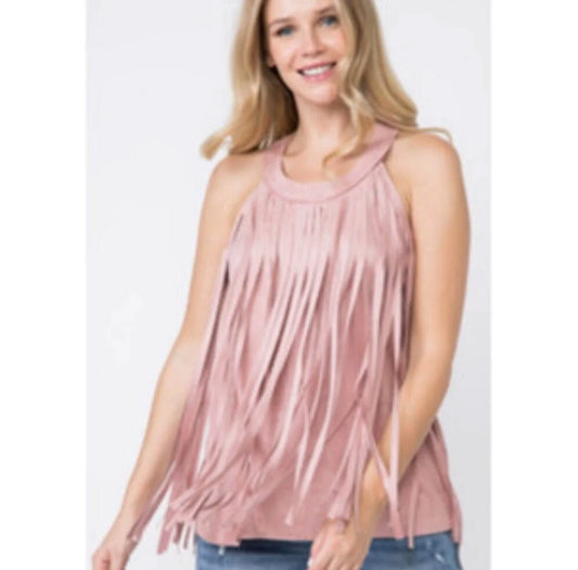 Micro Suede Fringe Tank Top with Flattering Stretch