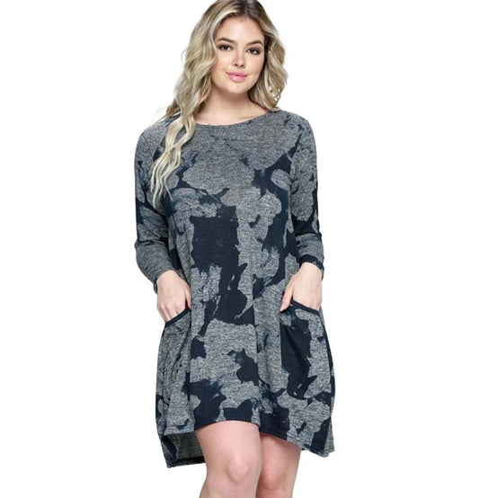 Grey Black Sweater Dress with Pockets