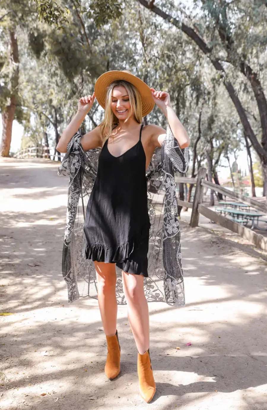 Ruffled Trim Tattoo Mesh Back Slip Dress