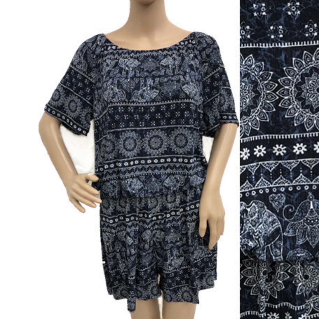 Short Sleeve Romper with Thai Elephant Print
