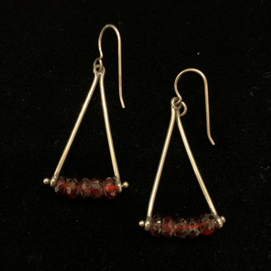 Garnet Trapeze Sterling Silver Earrings
