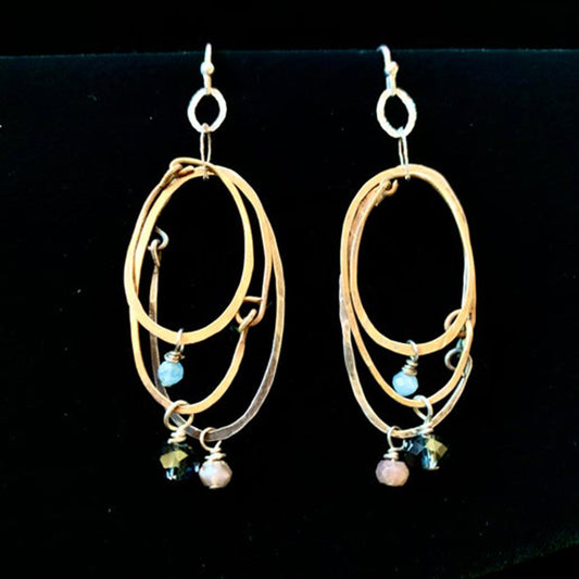 Delicate Triple Hoop And Crystals Earrings