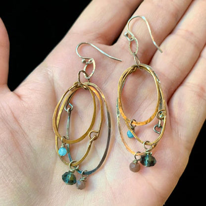 Delicate Triple Hoop And Crystals Earrings
