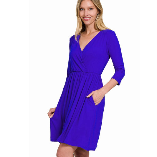 Classic V-neck Dress with Pockets