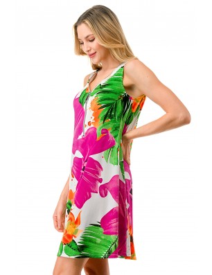 Zippered V-neck Floral Dress