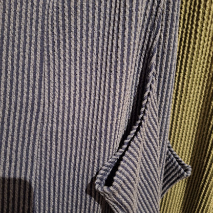 closeup of the fabric in the ribbed jumpsuit. 