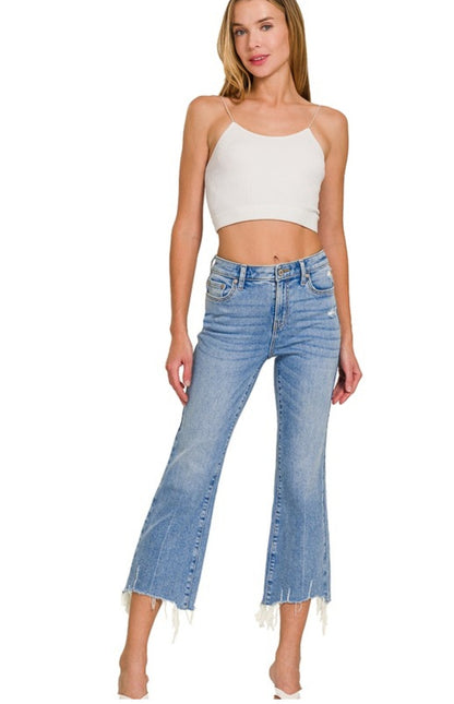 Raw Edge Cropped Denim Jeans