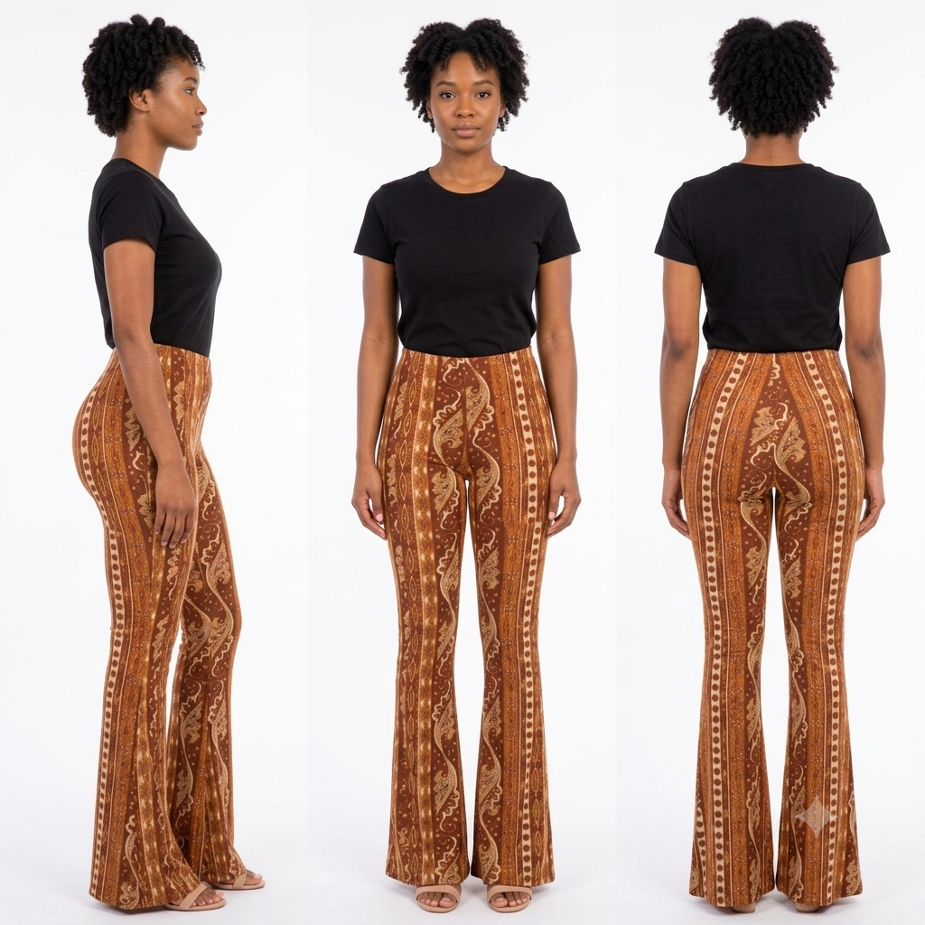 Brown copper paisley flare leggings with ornate medallion print