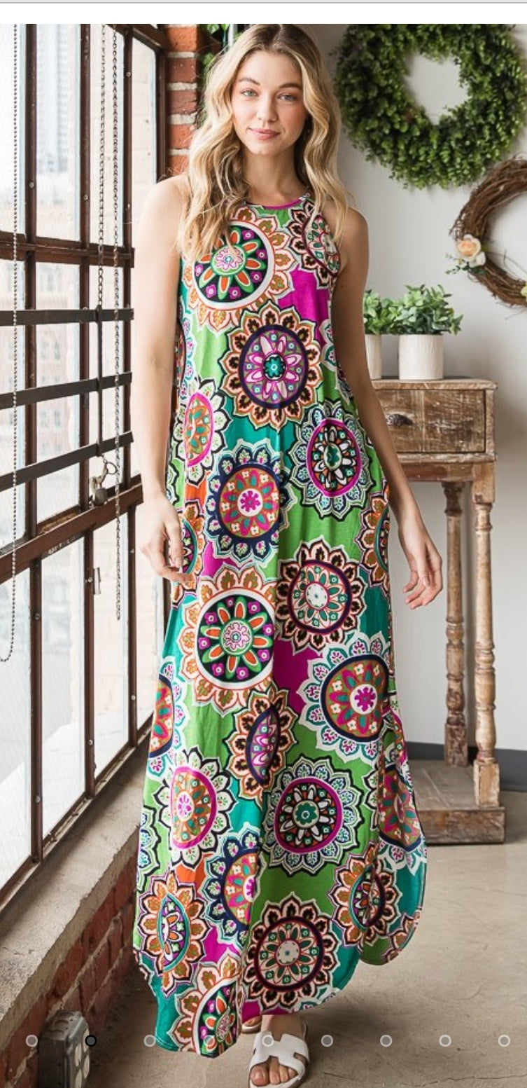 Mandala Maxi Dress with Pockets