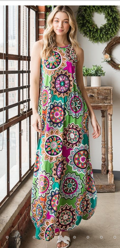 Mandala Maxi Dress with Pockets