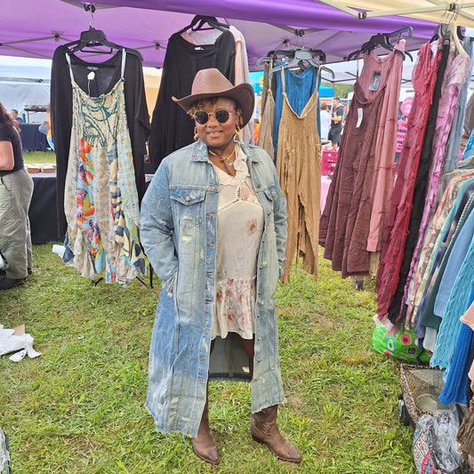 Distressed Long Denim Duster Jacket