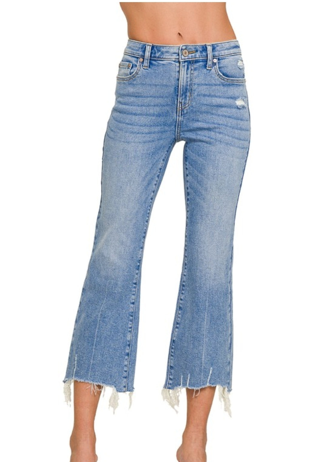 Raw Edge Cropped Denim Jeans