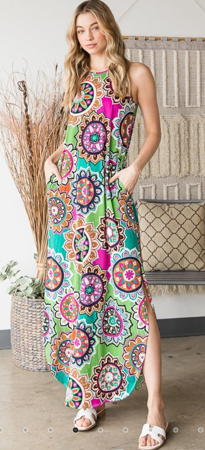 Mandala Maxi Dress with Pockets