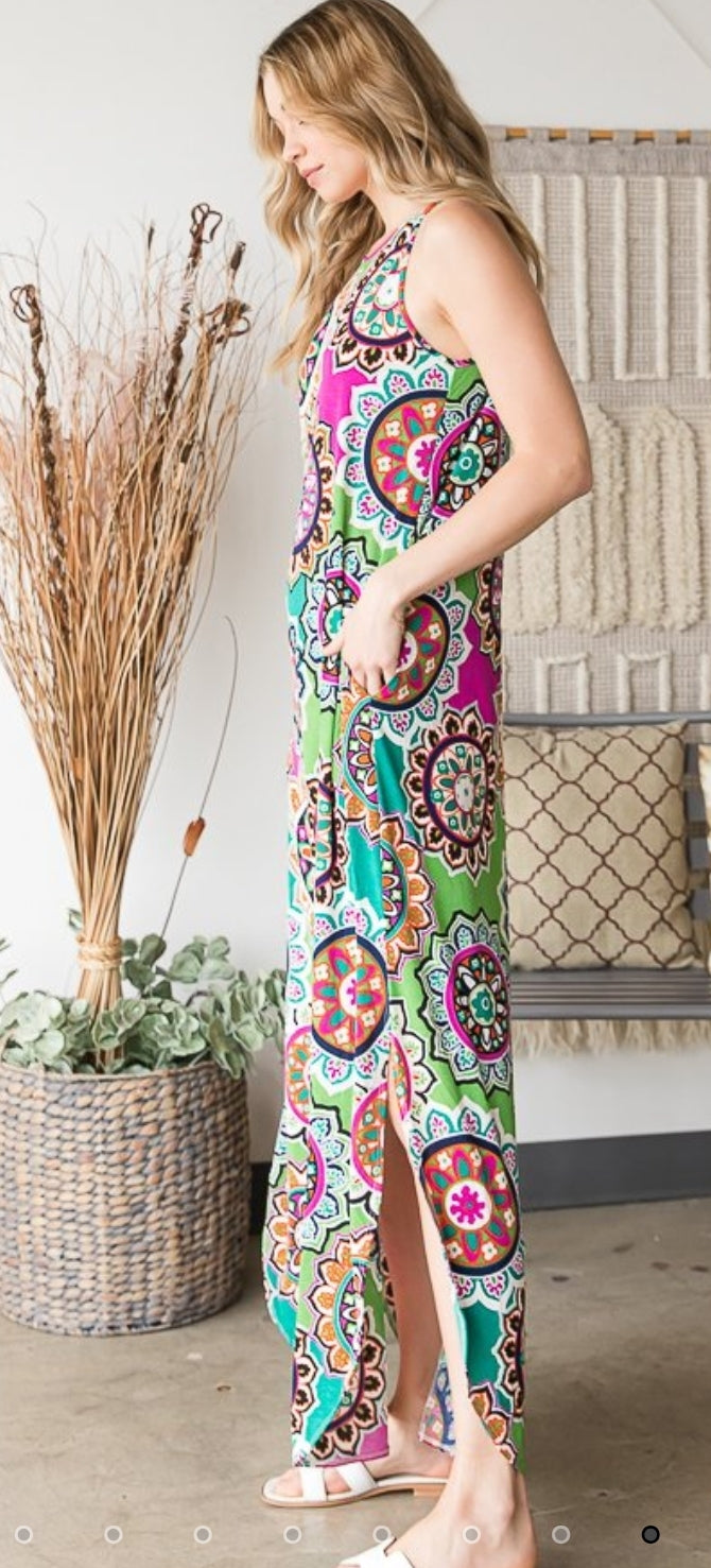 Mandala Maxi Dress with Pockets