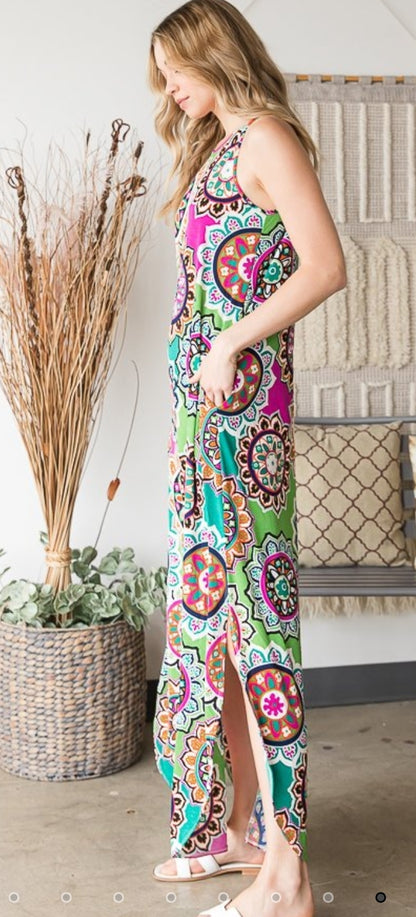 Mandala Maxi Dress with Pockets